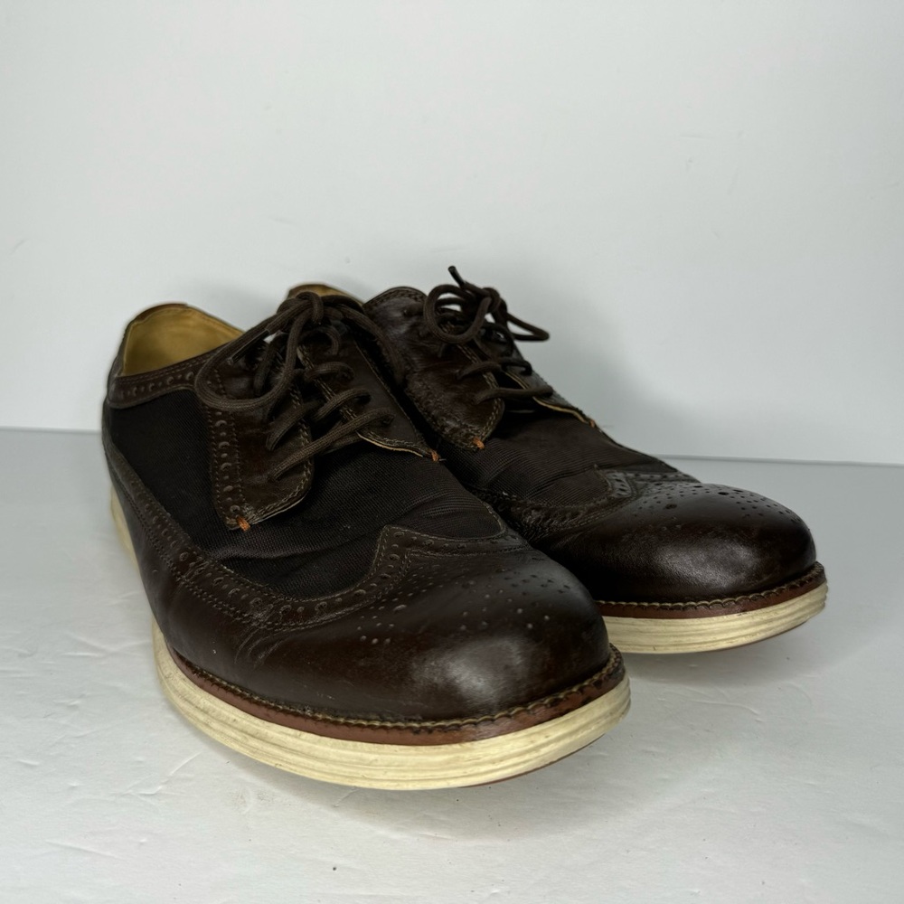 Cole Haan‎ Grand O’s Brown Leather And Fabric Wingtip Oxfords  Men’s Size 11.5 M - Picture 2 of 13
